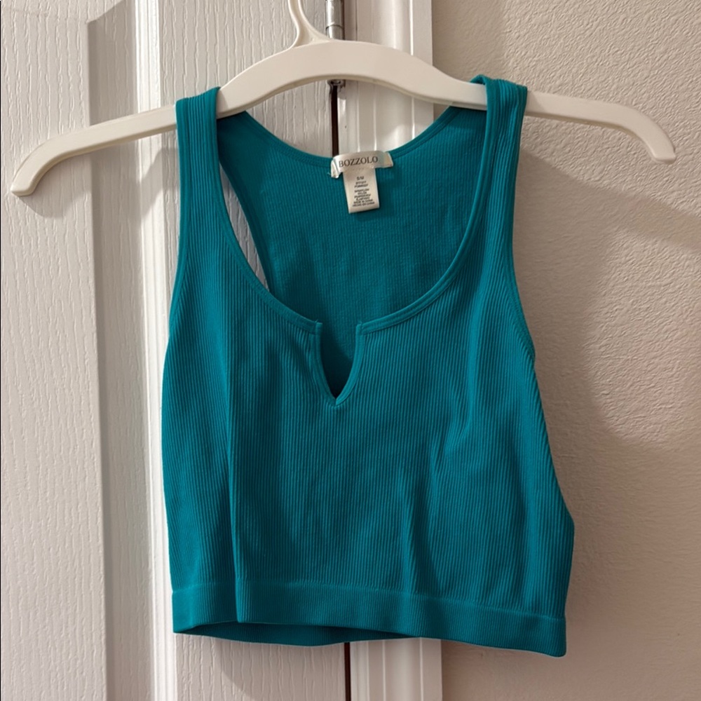 Teal Ribbed Crop Top
